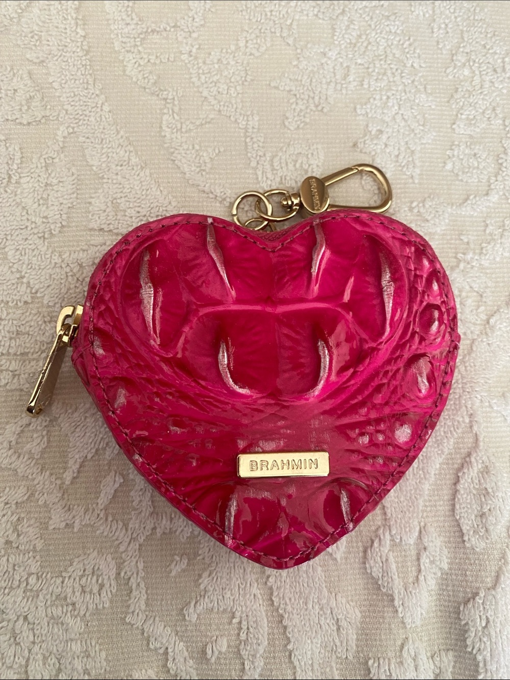 Brahmin pink Croc-Embossed Heart Coin Pouch Key Clip